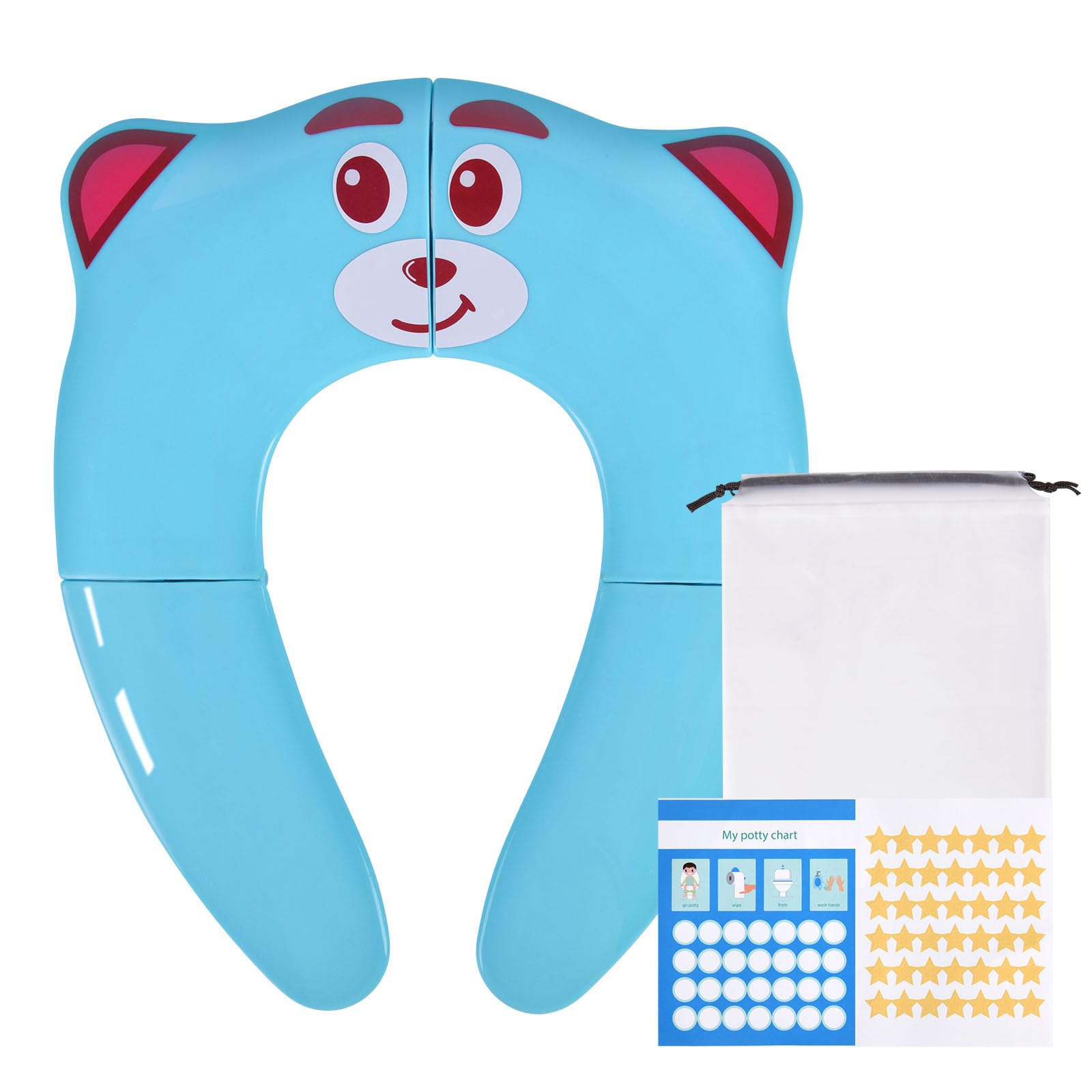 HOTUT Folding Travel Toilet Seat,Folding Travel Potty Seat for Boys and Girls with Toilet Training Reward Chart,Folding Toilet Seat with Storage Bag,Folding Potty Training Seat for Kids