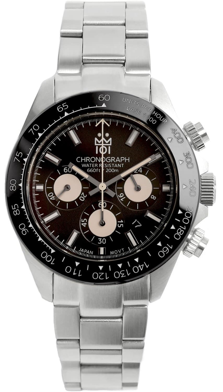 HYAKUICHI 101(ヒャクイチ 101) New Model [HYAKUICHI 101] Hyakuichi Divers Chronograph Watch Men's Watch 20 ATM Water Resistant Date Quartz Ceramic Bezel Black x Ivory BKIV, black/ivory, Classic