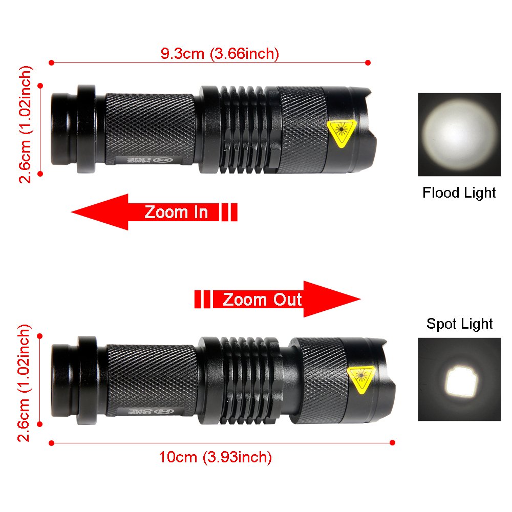 10 Pack Small EDC LED Flashlight 7W 350 Lumen Tactical Zoomable Pocket Torch