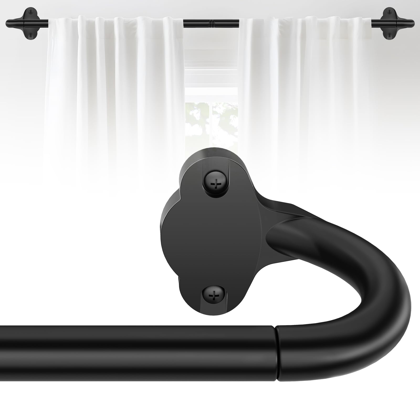 Photo 1 of JRZOO Wrap Around Curtain Rod 30-45 Inch(2.5-3.75 Feet), 5/8'' Adjustable Heavy Duty Blackout Drapery Rod, Curved Ceiling Mount Room Darkening Curtain Rods for Windows, Black