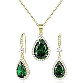 Sumonyo Women Jewelry Set Silver/Gold Plated Teardrop Pendant Necklace Dangle Drop Earrings Dangling Sets Birthstone Crystals Rhinestone,Birthday Anniversary Wedding Mother’s Day Gifts for Women
