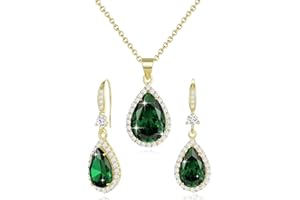 Sumonyo Women Jewelry Set Silver/Gold Plated Teardrop Pendant Necklace Dangle Drop Earrings Dangling Sets Birthstone Crystals Rhinestone,Birthday Anniversary Wedding Mother’s Day Gifts for Women