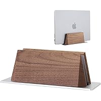 muso wood Vertical Laptop Stand, Walnut Laptop Holder Desktop Stand with Adjustable Dock Size, Wooden Laptop Stand for MacBoo