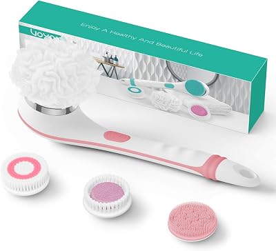 VOYOR Electric Body Brush Back Scrubber 4 Attachments IPX6 Waterproof Pink