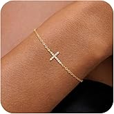 HABIKIP Gold Cross Bracelet for Women, Dainty Gold Plated CZ Cross Jesus Charms Love Knot Bracelets Trendy Thin Pearl Link Paperclip Double Chain Bracelets Christian Baptism Jewelry Christmas Gifts