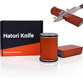 Hatori Knife Sharpener.Adjustable Angle Rolling Knife Sharpener (Brown) | rolling knife sharpener kit, diamond and ceramic,15 &amp; 20 degree magnetic angle,kitchen knife sharpener