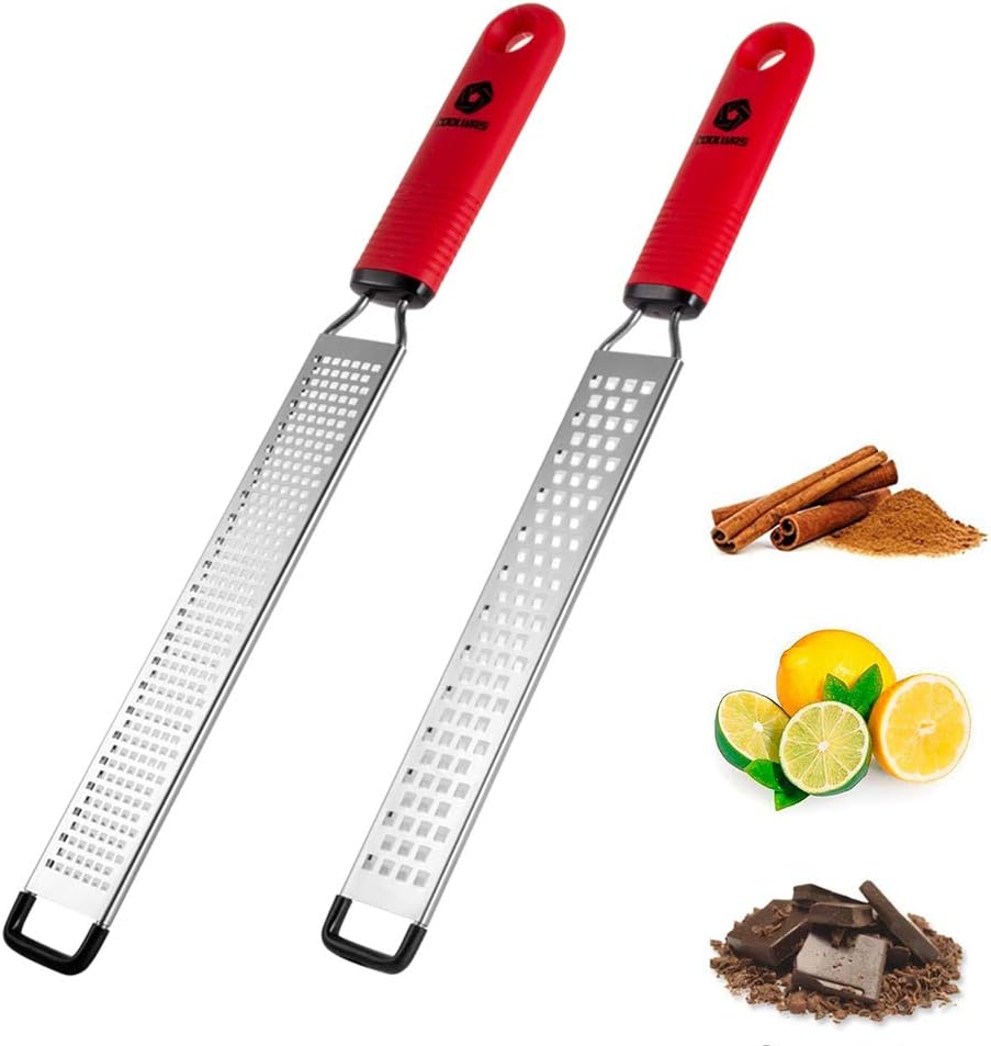 Cheese Grater, Upgrade Lemon Zester Tool for Chocolate, Coconut, Citrus, Ginger and Fine Grate Spices, Dishwasher Safe (2PACK)