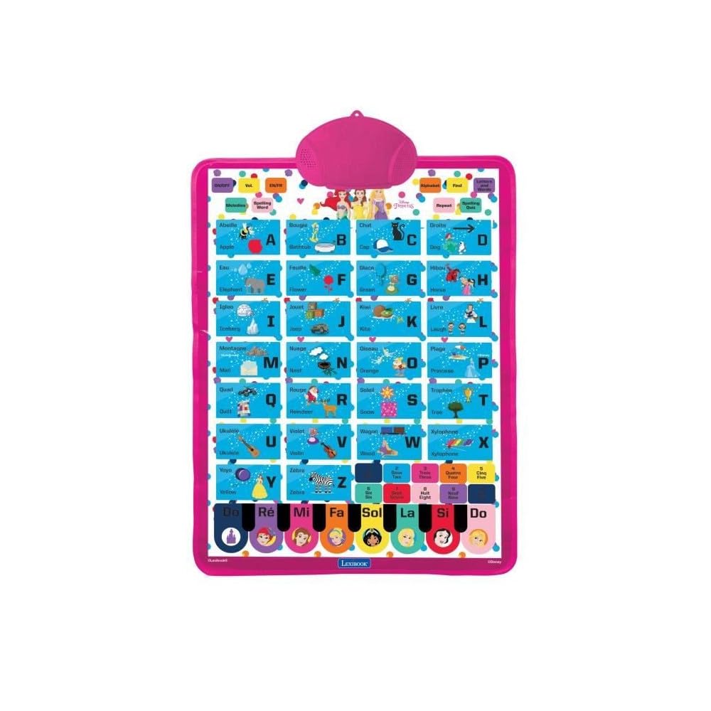 Lexibook, Disney Princess, Bilingual educational poster, vocabulary, music, quiz, English/French, Pink, JCMAT10DPi1 โ image 1