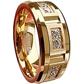 TUTISS 8mm Silver/Black/Gold Tungsten Rings for Men Women Couple Eternity Anniversary Engagement Wedding Bands Fashion Jewelry CZ Stone Inlay Beveled Matte Polished Comfort Fit