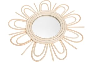 CALLARON Rattan Woven Hanging Wall Mirror Handmade Cosmetic Mirror Wall Art Decor for Bedroom and Living Room