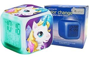 Unicorn Digital Alarm Clocks for Girls, LED Night Glowing Cube LCD Clock with Light Children Wake Up Bedside Clock Birthday G