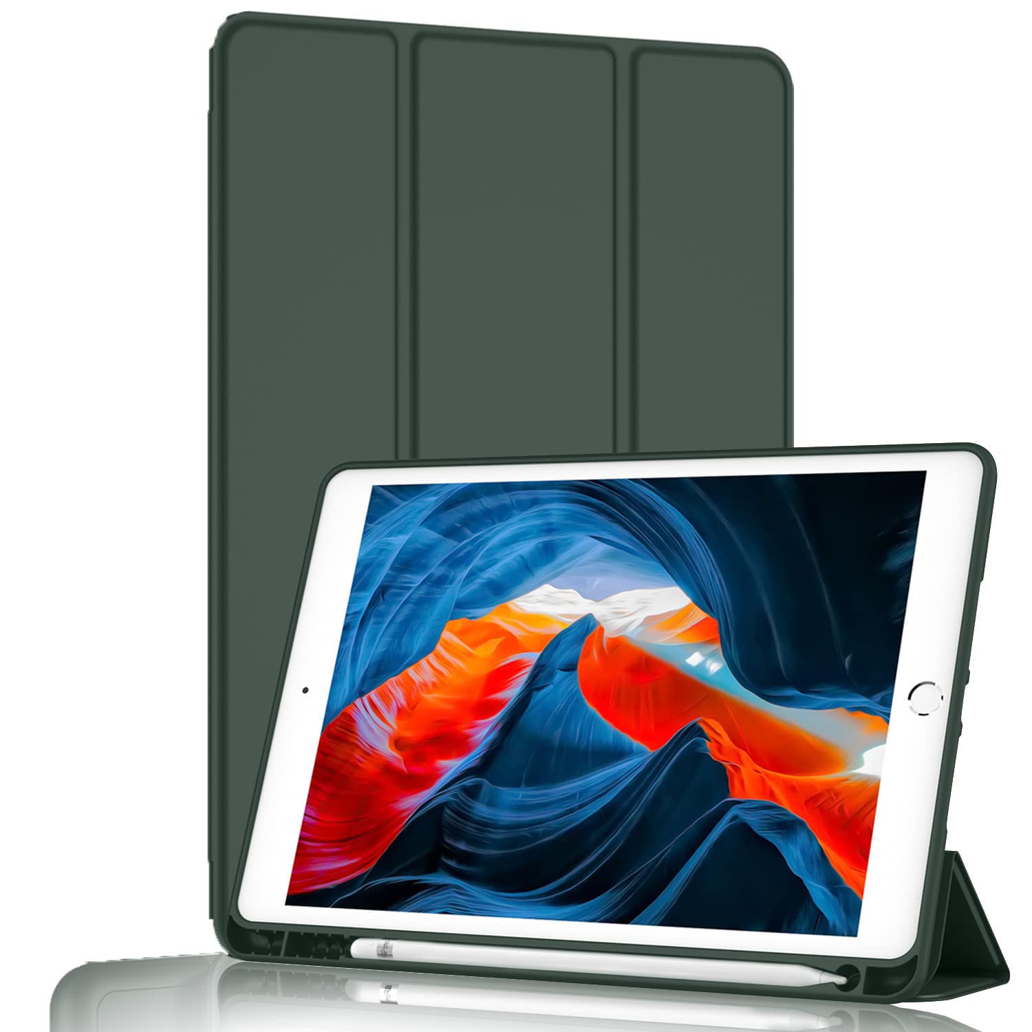 BXGH Case for iPad 10.2" (Model 2021/2020/2019, Generation 9/8/7), Auto Wake/Sleep Protection (Dark Green)