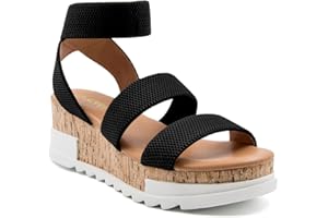 Athlefit Women's Wedge Sandals Platform Sandals Cork Elastic Strap Platform Sandals