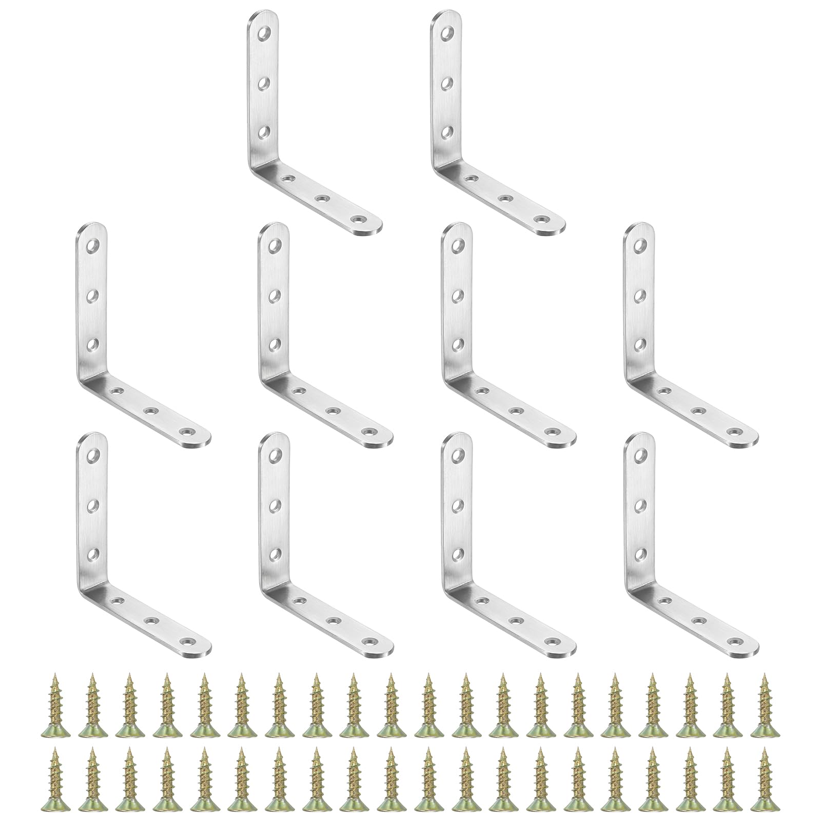 PATIKIL Stainless Steel Corner Braces 4.92 x 2.95 Inch,10 Pieces L Bracket Joint Right Angle Support Bracket L Shaped Corner Fasteners for Shelves, Silver