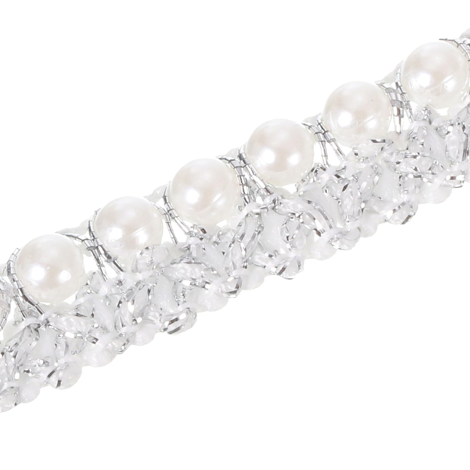 PATIKIL 5 Yard Pearl Braided Lace Ribbon, 5 Pcs 6mm OD Pearl Bead Lace Trims Faux Pearl Embroidery Lace Ribbon with Silver Fringe Trims for Wedding Sewing Craft DIY, White, pta231024tt001168