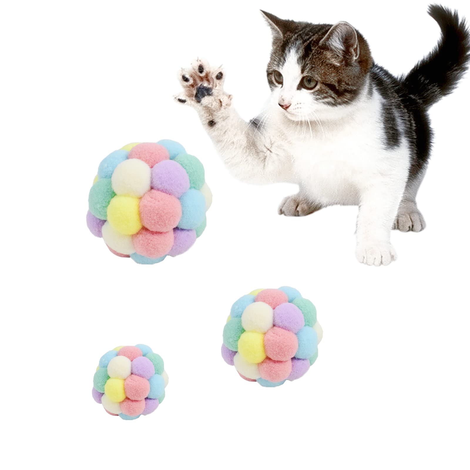 Andiker Cat Ball Toy, 3 pcs Handmade Colorful Woolen Yarn Balls SML Size for Cats Doing Exercise and Scratching Toy, Interactive Chasing & Chewing Toys Within Bell Cat Toys for Indoor Cats (SML)