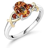 Gem Stone King 925 Silver and 10K Yellow Gold Ecstasy Mystic Topaz and Red Garnet Ring For Women (1.60 Cttw, Oval 8X6MM, Gemstone Birthstone)