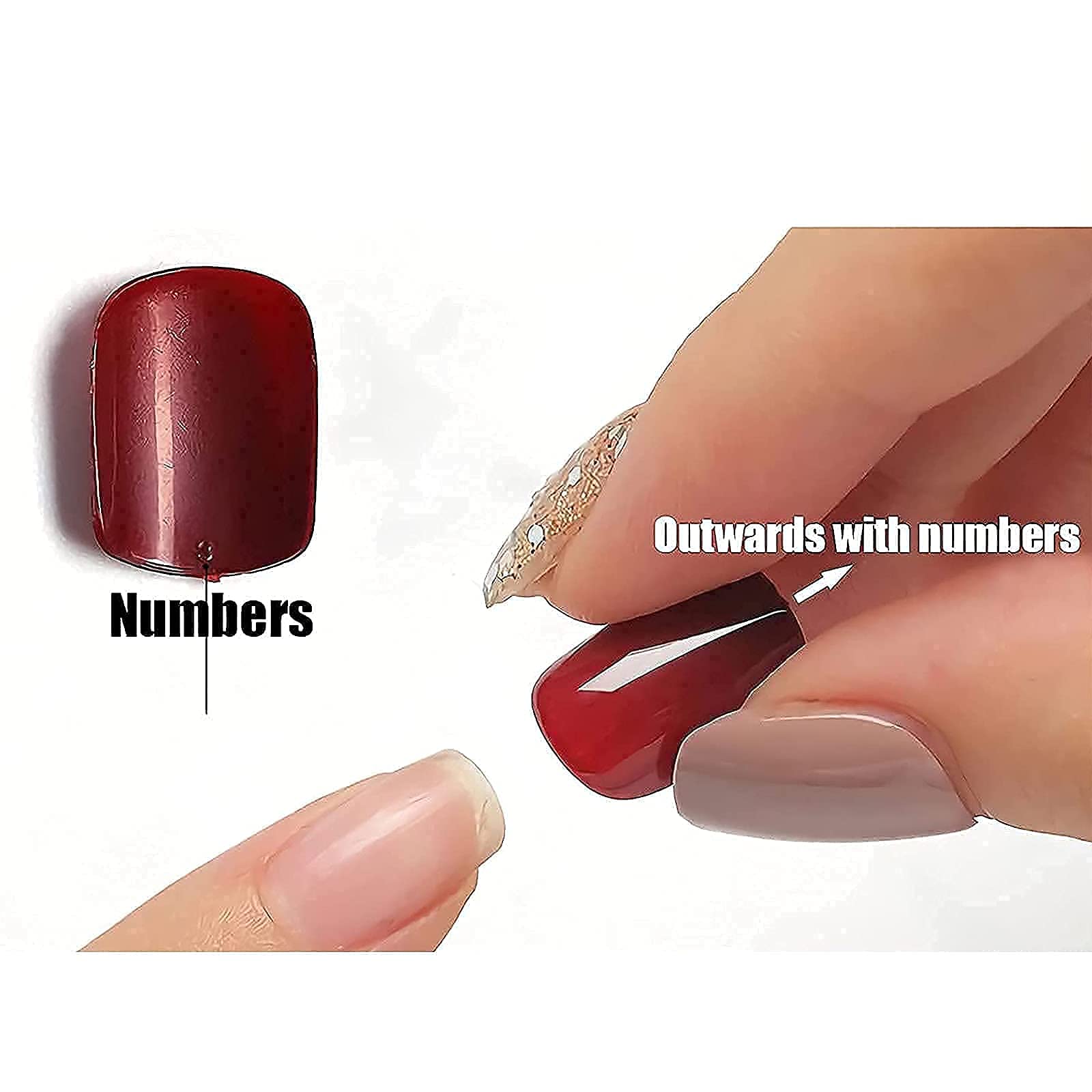 MISUD Medium Coffin Press-on Nails, Blue Ombre, Glossy Glue, Sparkly Acrylic, Bling Glitter Artificial, Ballerina False Nails with Design - 24 pcs - Image 8