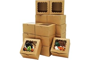 XINHPKGG 50pcs Cookie Boxes 4x4x2.5 Inches: Bakery Boxes with Window, Treat Boxes, Dessert Boxes, Chocolate Covered Strawberries Boxes- Kraft Paper
