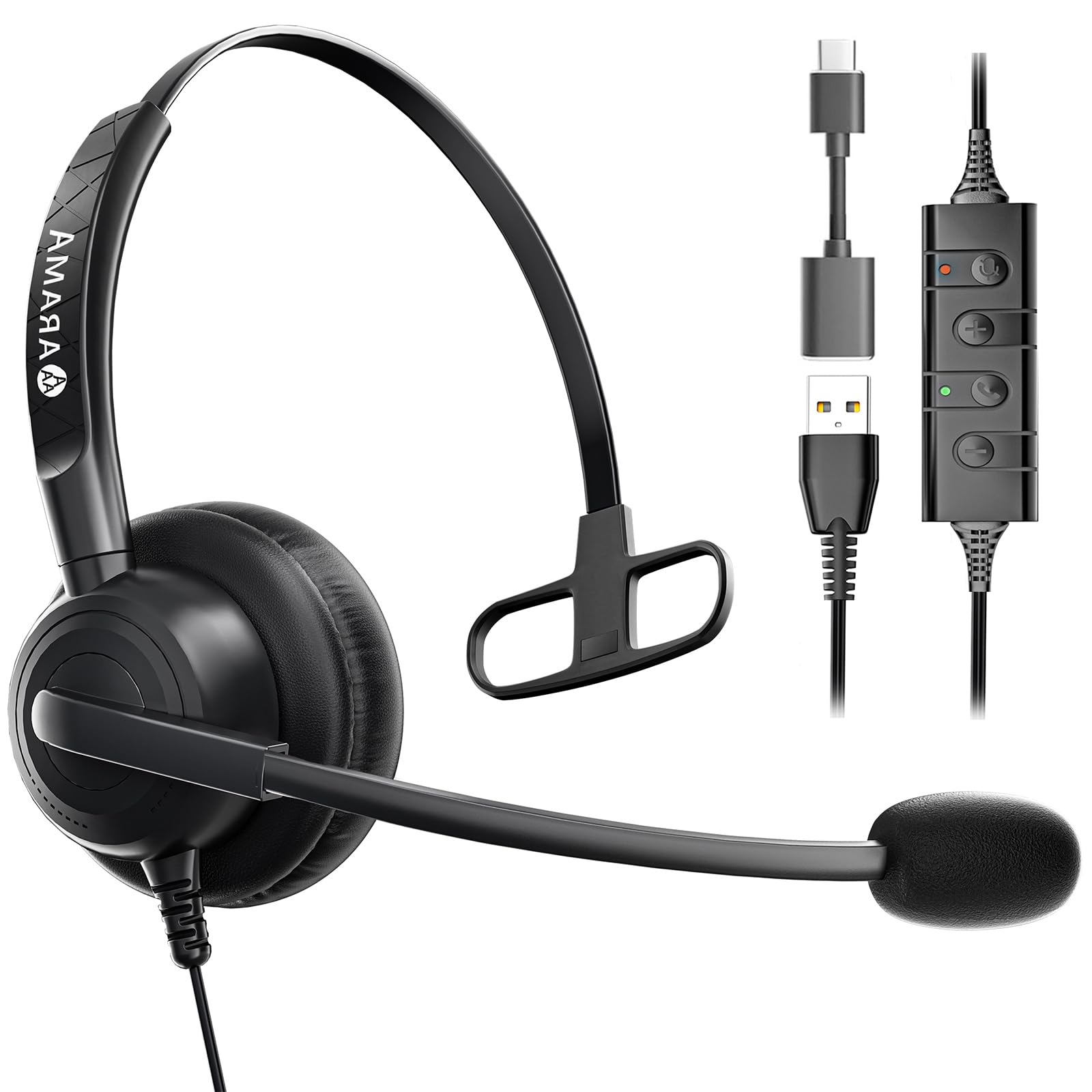 Arama USB Headset with Microphone Noise Cancelling, Laptop Headset with Microphone, PC Headphone for Computer UC SoftPhone Skype Webinar Office Teams Meeting Business Call Centre School Online Class