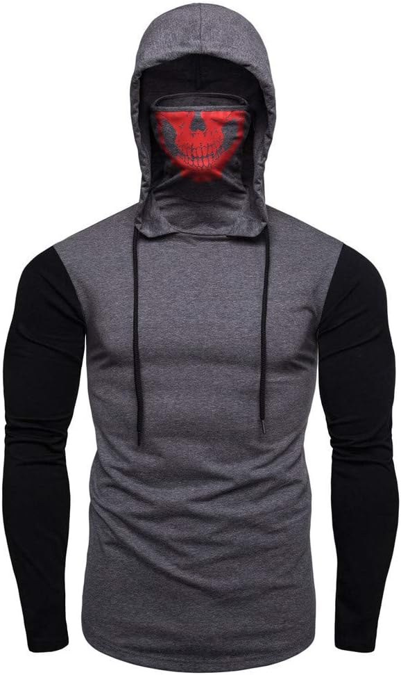 FORUU mens shirtsHoodies for Mens, FORUU Clover Sales 2020 Under 10 Best Gift for Boyfriend Mask Skull Splicing Pullover Long Sleeve Hooded Sweatshirt Tops Blouse