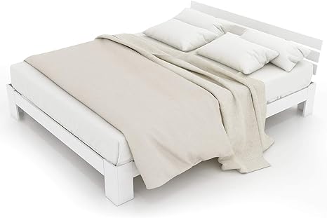modernluxe doppelbett massivholzbett 140 x 200 cm holzbett kiefer balkenbett bettgestell mit kopfteil und lattenrost als seniorenbett geeignet komfortbett mit ruckenlehne bett weiss ohne matratze amazon de