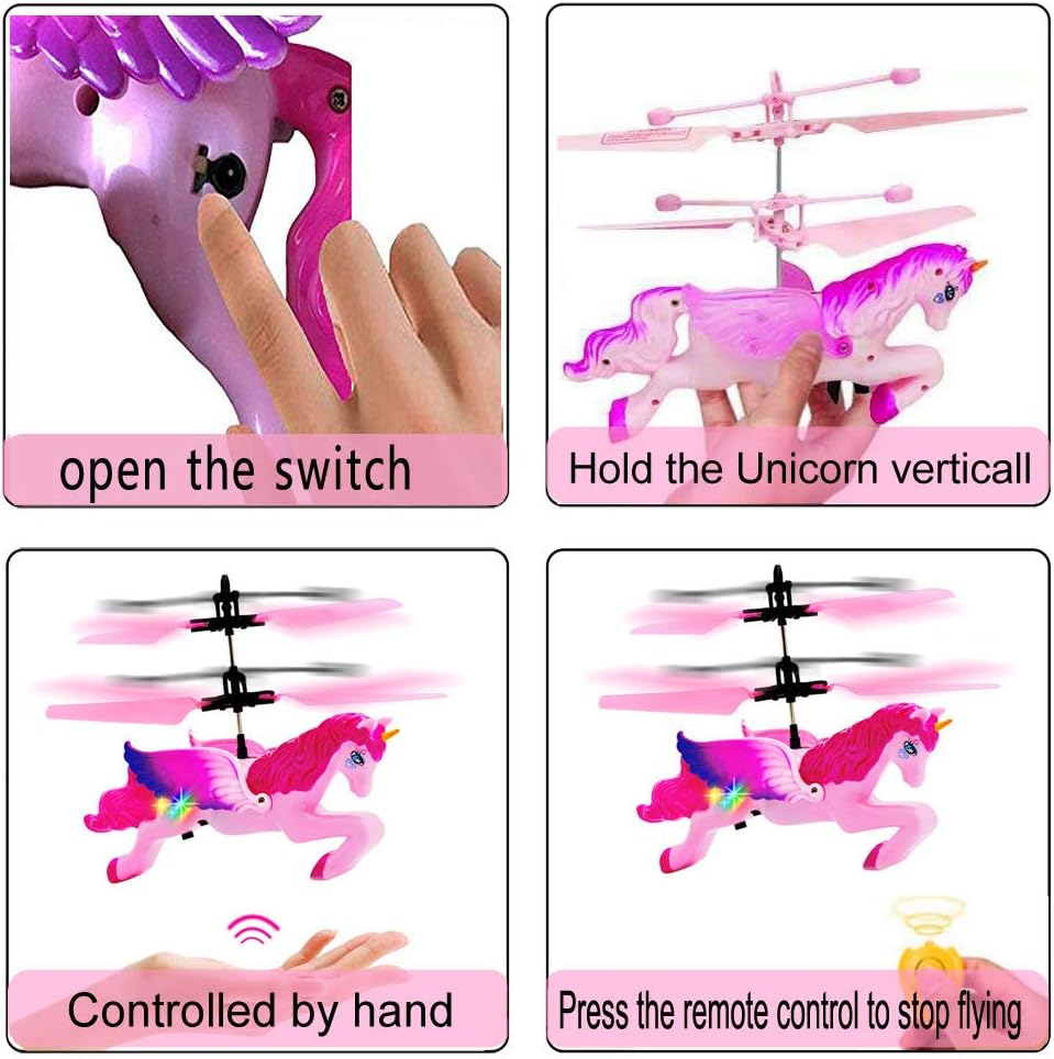 Pink Minaliv Flying Unicorn Toys,RC and Hand Control Flight Helicopter