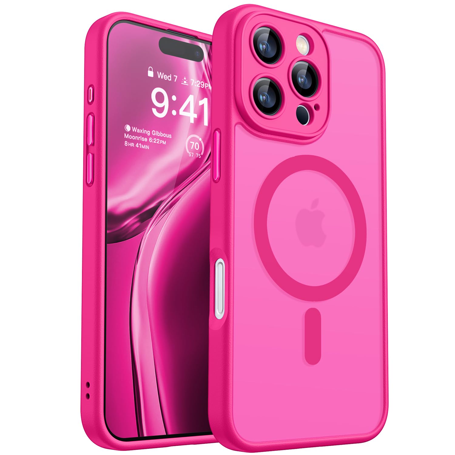 CANSHN Magnetic for iPhone 16 Pro Max Case, Upgraded [Full Camera Protection] [Compatible with Magsafe] [Translucent Matte] Shockproof Protective Phone Case for iPhone 16 Pro Max 6.9" - Hot Pink
