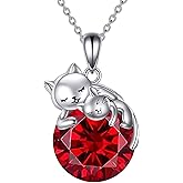 Vadmans Cat Necklace Sterling Silver Cat Pendnat with Rose Quartz Pearl Jewelry Gifts for Women Cat Lovers