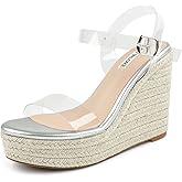 JOY IN LOVE Womens Espadrilles Wedge Sandals Platform Heels Ankle Strap Open Toe Buckle Sandals