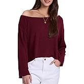 Blocac Womens Long Sleeve Crop Tops Off Shoulder Cropped Shirts Loose Casual Y2k Tops Basic Tees Fall Sweaters for Women