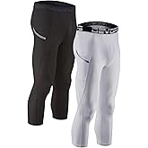 DEVOPS 2 Pack Men's 3/4 Compression Pants Athletic Leggings with Pocket