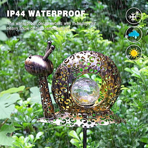 Outdoor Solar Lights Decorative Garden, Crackle Glass Globe Metal Snail LED Stake Light for Pathway, Lawn, Patio, Yard