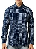 Bentibo Mens Navy Casual Pattern Printed Long Sleeve Button Down Cotton Dress Shirts M