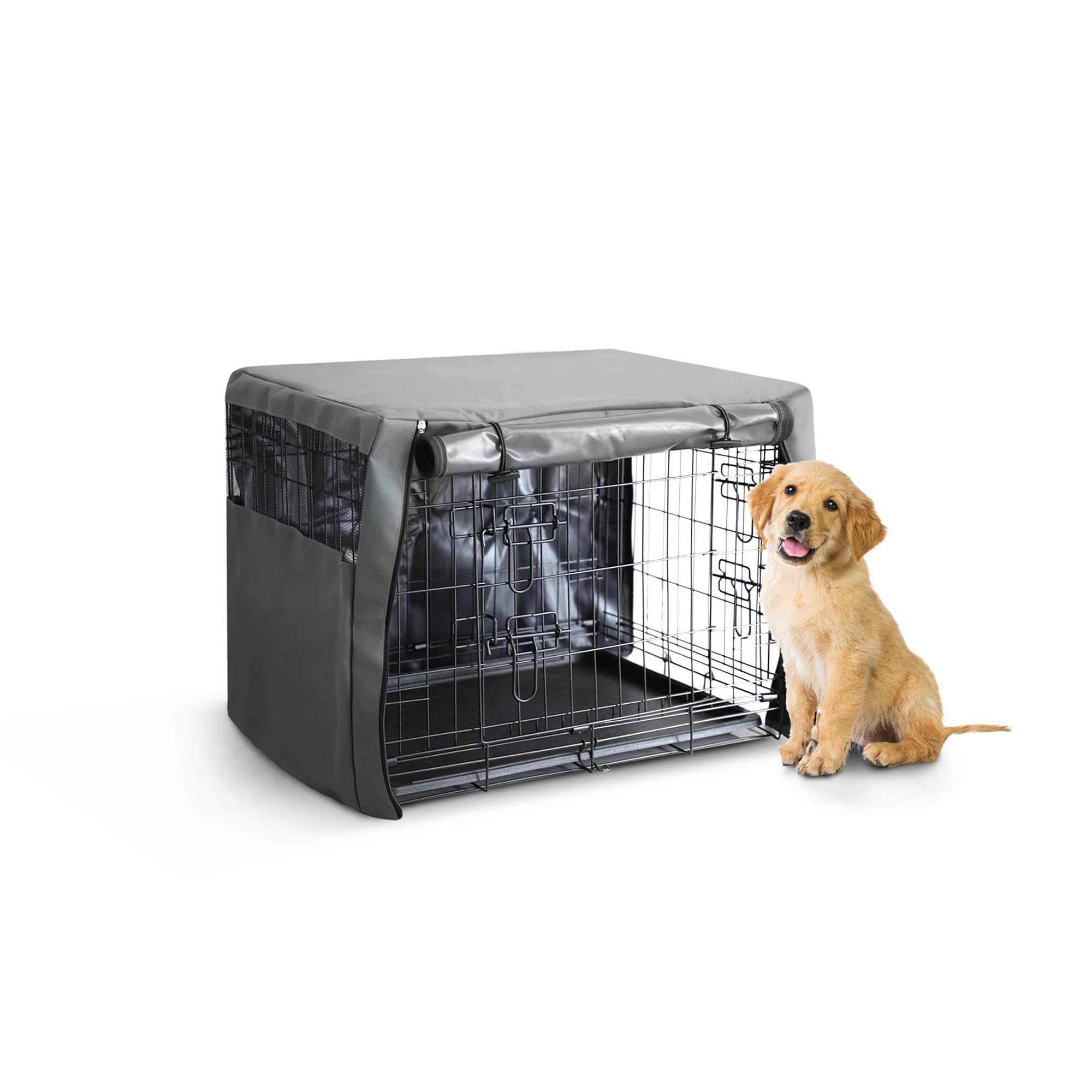 FurDreams 24in Dog Cage Crate Cover – Pet Windproof Cage Cover with 2 Doors (Front & Side) with Breathable Air Mesh – Heavy Duty Box Perfect for Puppy Training (S)