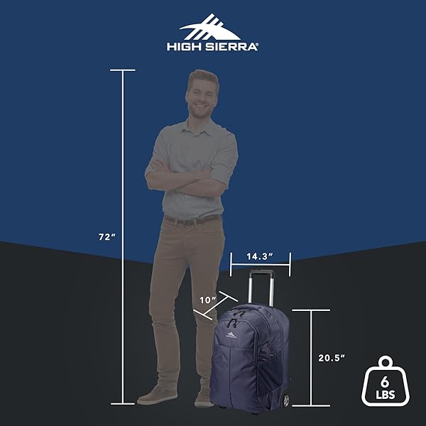 HIGH SIERRA POWERGLIDE PRO WHEELED BACKPACK, ROLLING LAPTOP BAG FOR TRAVEL, FITS MOST 15.6” LAPTOPS, 40L, INDIGO BLUE