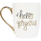 Sweet Water Decor Cute Coffee Mugs with Golden Handle | Girly Make Up & Mascara 16oz China Coffee Cup with Quote | Embellishe