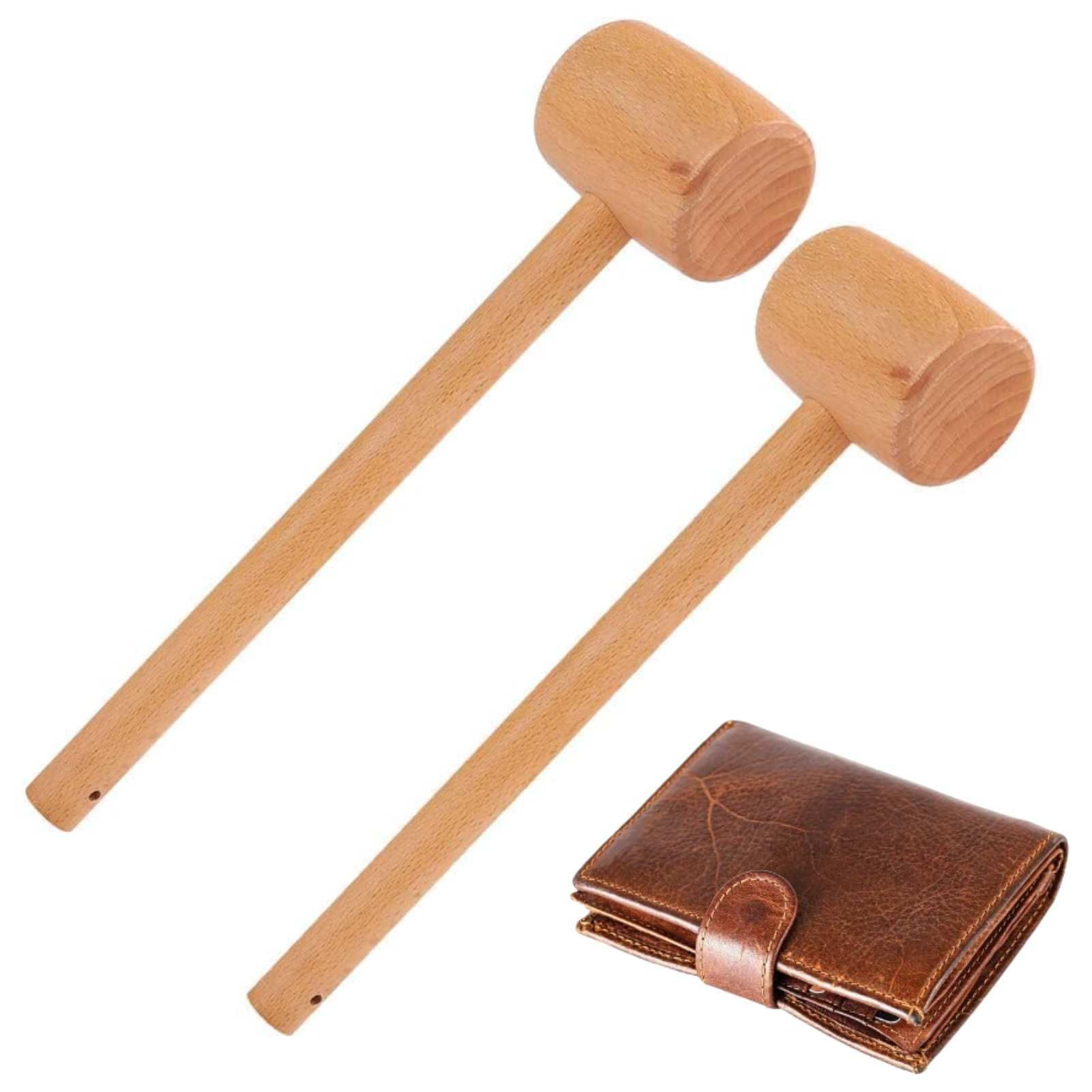 2PCS Wood Mallet, 295mm Wooden Hammers Leather Wooden Crab Lobster Mallet Seafood Shellfish Lobster Small Back Pounding for Fatigue Relie