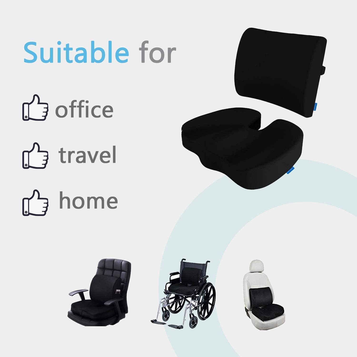 Coccyx Seat Cushion & Lumbar Support Pillow for Office Chair, Car, Wheelchair Memory Foam Chair Cushion for Sciatica, Lower Back & Tailbone Pain Relief Desk Pad with Adjustable Strap 3D Washable Cover : Office Products