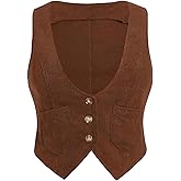 SHENHE Women's Plus Size V Neck Button Up Corduroy Vest Waistcoat Dressy Blazer Suit Vest Top
