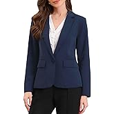 Allegra K Blazers for Women Business Casual Long Sleeve One Button Pockets Suit Jackets Work Office Blazer with Shoulder Pads