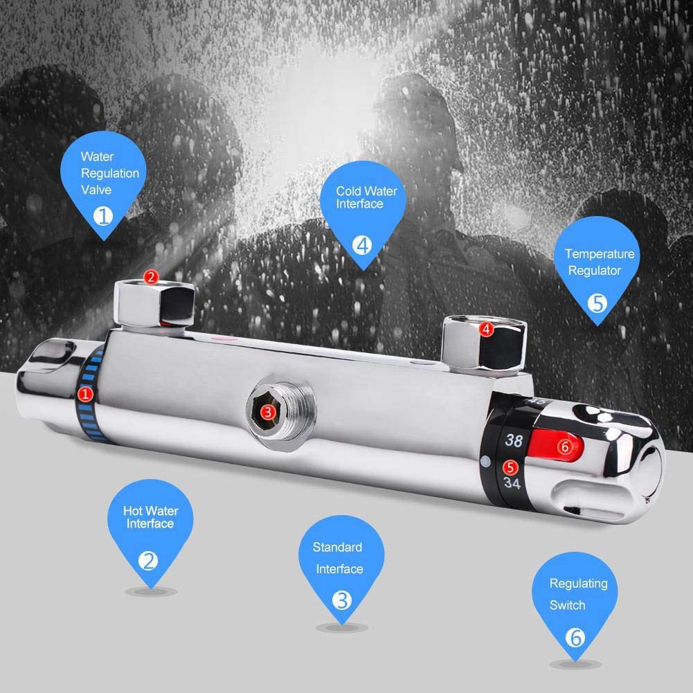 Shower Thermostatic Mixer, Wall Mounted Thermostatic Shower Mixer Bar Chrome Brass Anti Scald Bath Shower Mixer Valve Constant Temperature Control 10.9 x 2.5inch