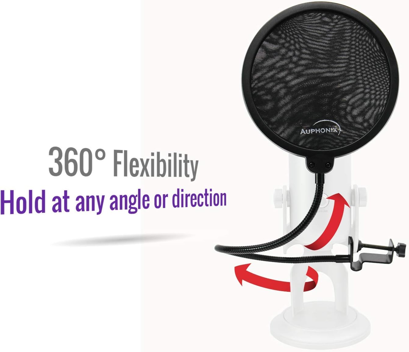 AUPHONIX Pop Filter for Blue Yeti Microphone – Custom Fit, Easy On Clasp Shield Delivers Perfectly Optimized Voice Clarity – Double Mesh Windscreen Filter Mask Blocks S Hiss, Thud, Pop & BP Plosives