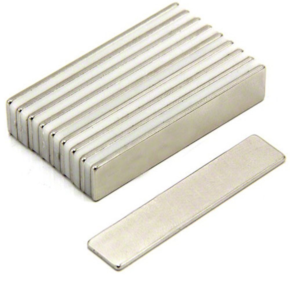 FIRST4MAGNETS Neodymium Magnet, Rectangular, 50mm x 10mm x 1.5mm, 3.6kg Pull, 10pcs, Copper, Nickel Coated