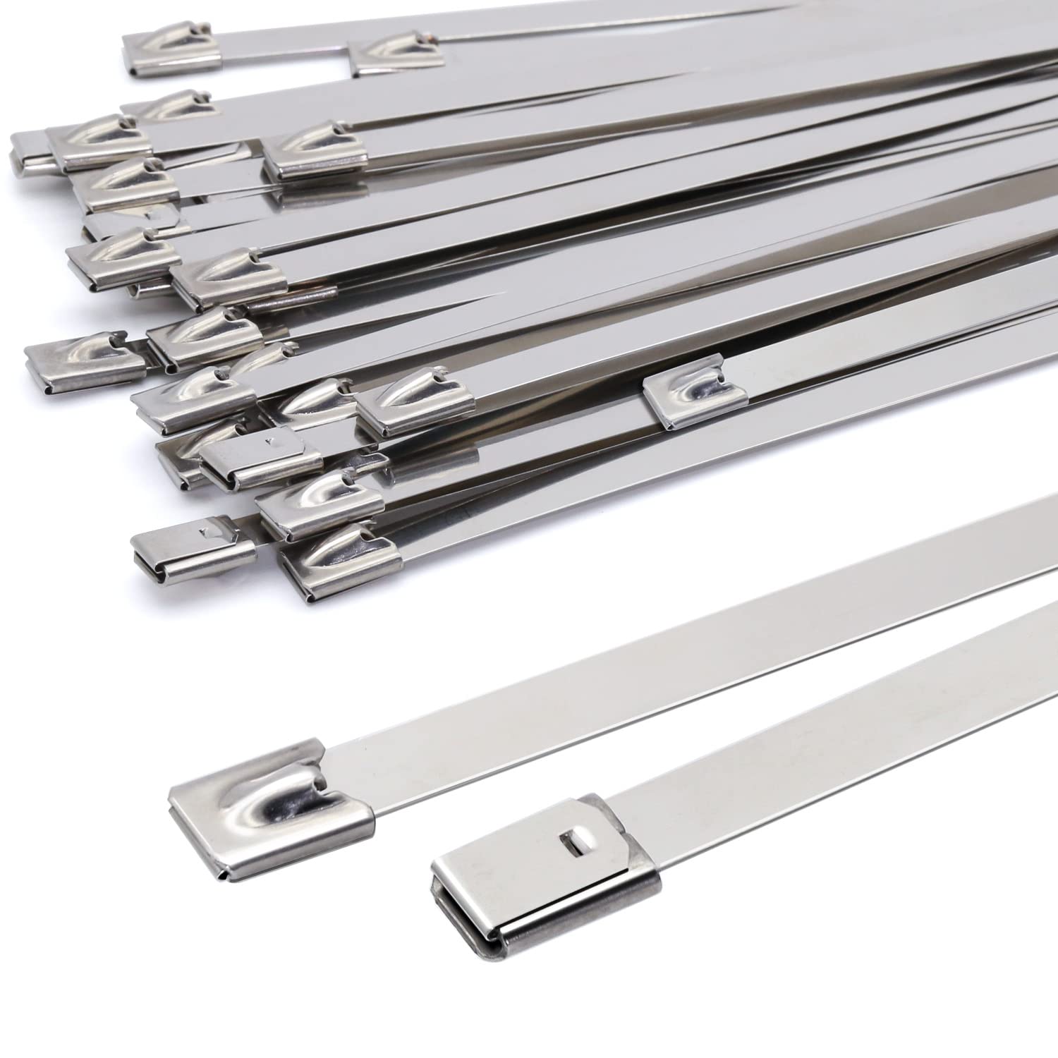 Metal Zip Ties 0.3 * 9" (7.9 x 200mm), MgcTolBox Stainless Steel Cable Ties, Silver Zip Ties Heavy Duty - Self-Locking-Tensile Strength 265LB (120kg) 30pcs — image 1