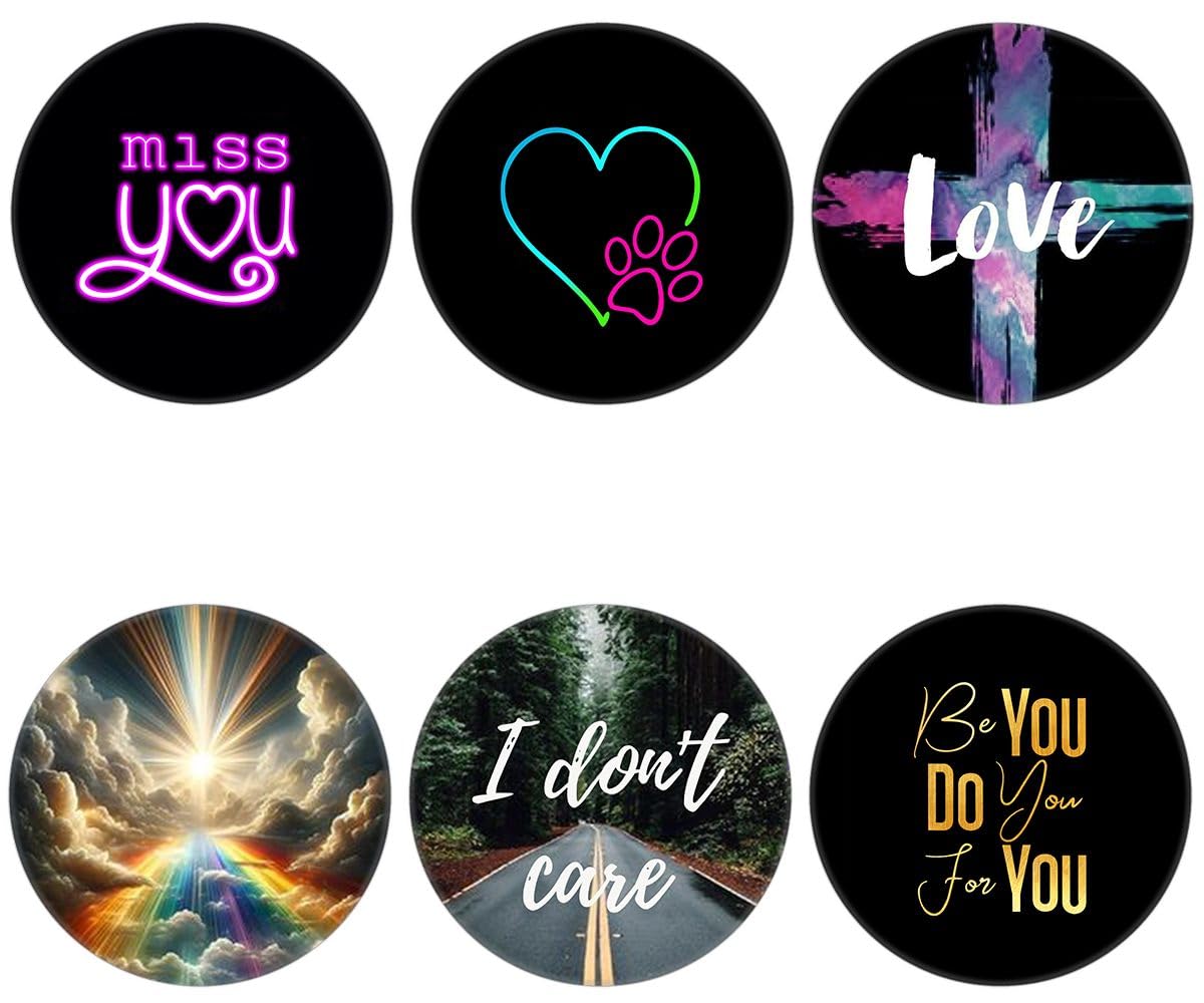 Junddla (6 Pack Cell Phone Grip,Phone Finger Foldable Holder Stand Compatible with iPhone - Black Heart Love Quotes