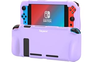 Teyomi Protective Silicone Case for Nintendo Switch, Grip Cover with Tempered Glass Screen Protector, 2 Storage Slots for Game Cards, Shock-Absorption & Anti-Scratch (Purple)