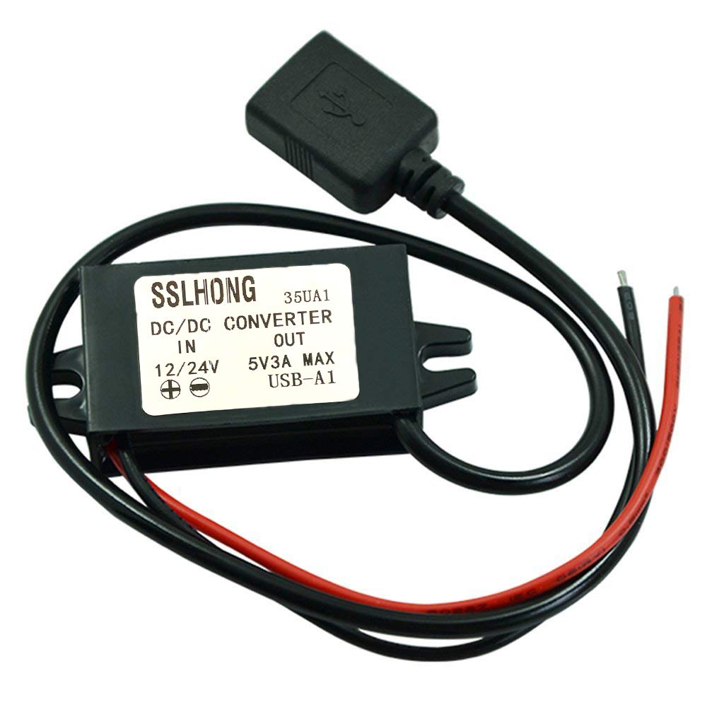 SSLHONG DC DC Converter Buck Module 12V/24V to 5V 3A USB A Output Step Down Voltage Regulator Charge (Standard USB)