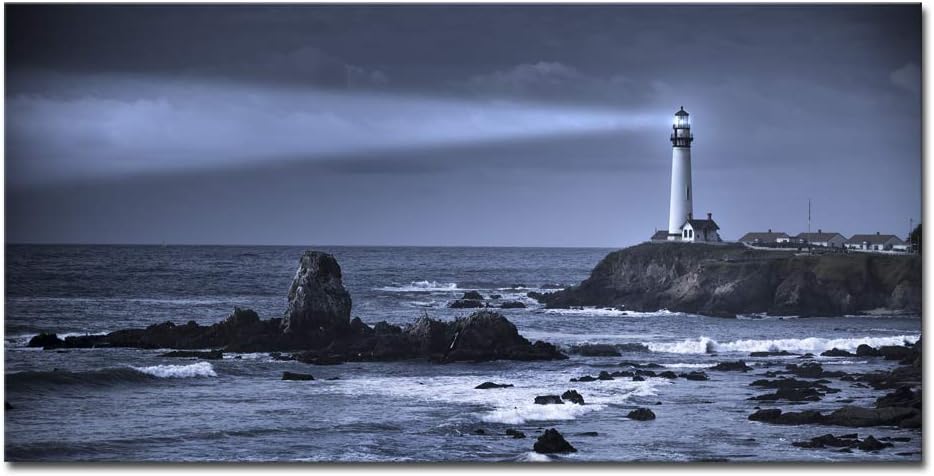 Pyradecor Large The Sea and Pigeon Point Lighthouse Canvas Prints Wall Art California Seaview Pictures Paintings for Living Room Bedroom Home Decorations Modern Seascape Landscape Giclee Artwork