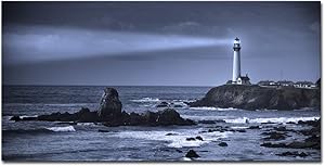 Pyradecor Large The Sea and Pigeon Point Lighthouse Canvas Prints Wall Art California Seaview Pictures Paintings for Living Room Bedroom Home Decorations Modern Seascape Landscape Giclee Artwork